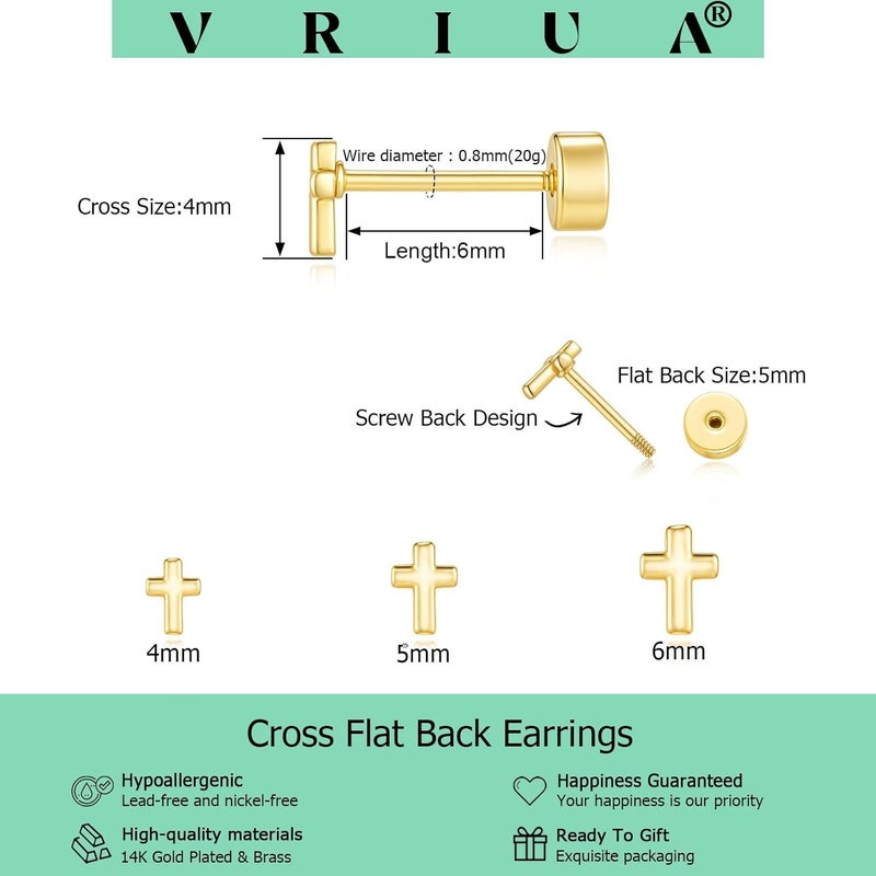 VRIUA 20G Tiny Flat Back Earrings for Women - 14K Gold/Silver Plated Small Flat Back Stud Earrings Hypoallergenic Cartilage Helix Piercing Jewelry - Image 3
